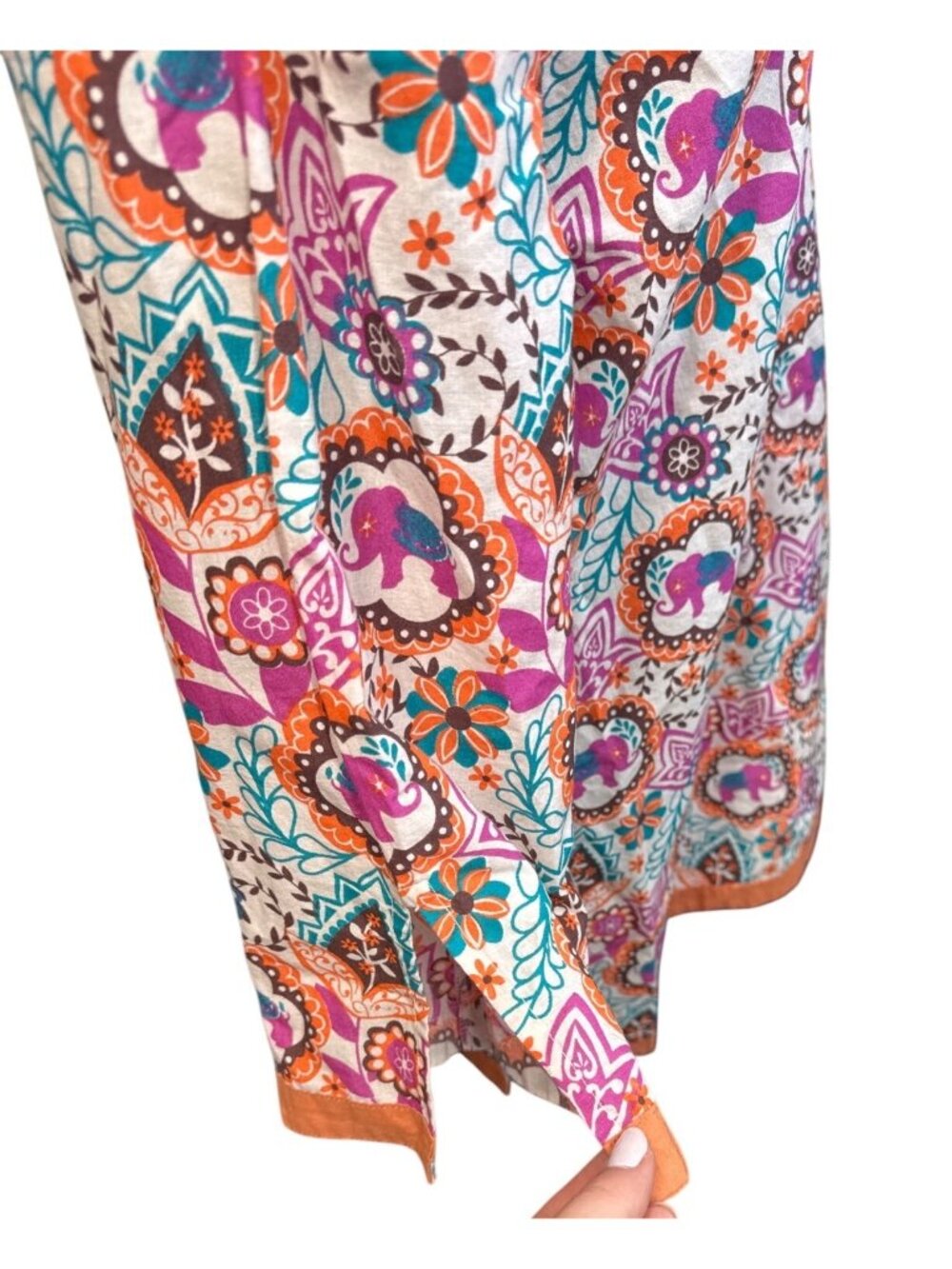 Women’s Boho Floral Medallion Tunic Top Beaded V Neck 3/4 Sleeve Resort Festival - Picture 12 of 12